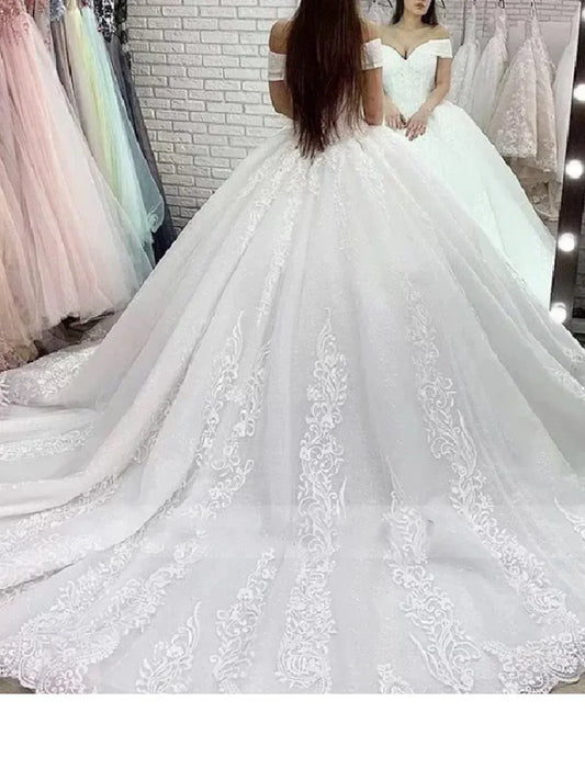 Ball Gown Sweetheart Tulle Train Wedding Gown - Yihuiw by Yihuiw