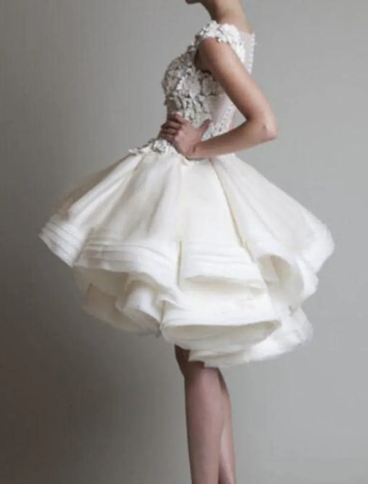 A-Line Cap Sleeve Mini Wedding Dress - Yihuiw by Yihuiw