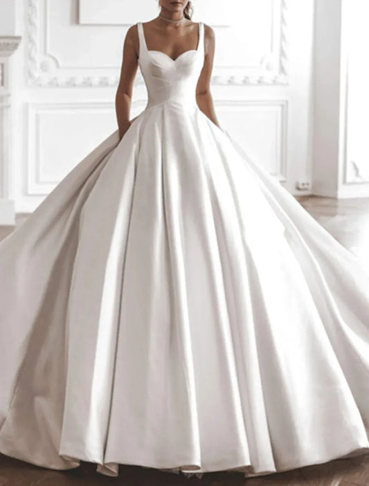 Ball Gown Sweetheart Open Back Train Wedding Gown - Yihuiw by Yihuiw