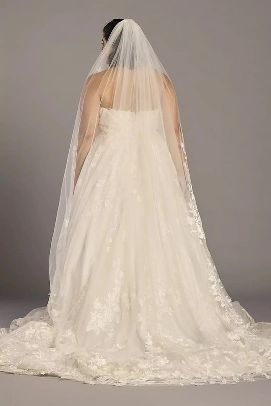 Luxury Cathedral Length Plain Tulle Bridal Wedding Veil by YiHuiw