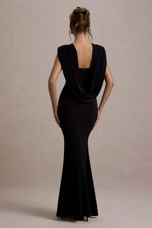 Majestic Mermaid Crew Neck Draped Accent Sleeveless Open Back Floor Length Prom Dress by YiHuiw