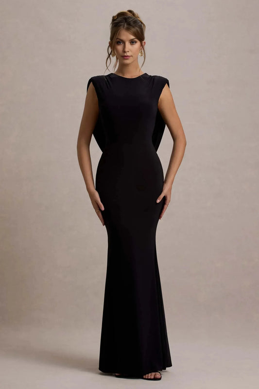 Majestic Mermaid Crew Neck Draped Accent Sleeveless Open Back Floor Length Prom Dress by YiHuiw