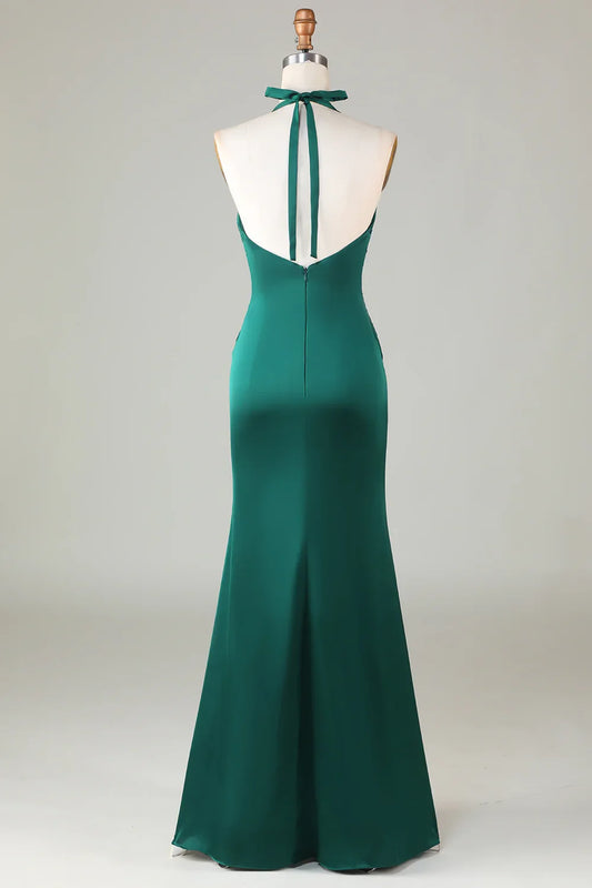Green Mermaid Halter Wedding Dress - Yihuiw by Yihuiw