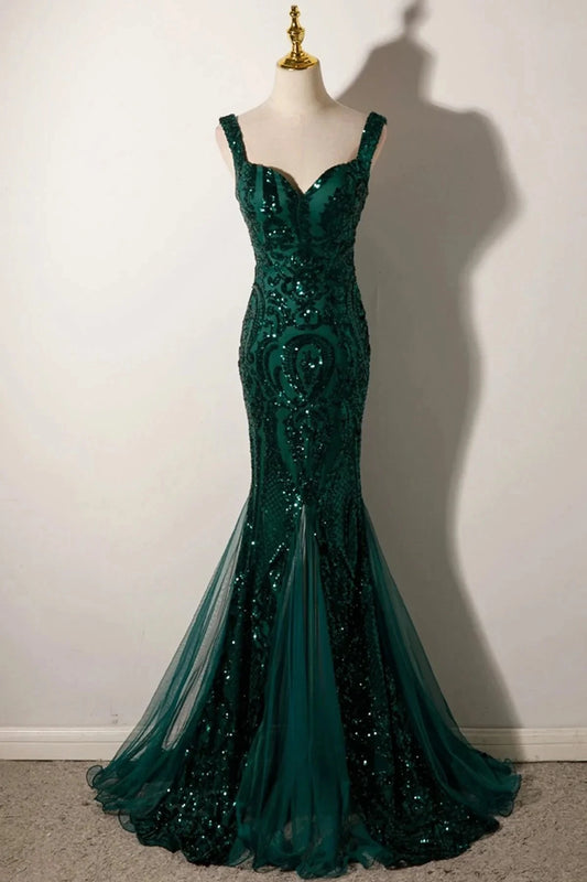 Mermaid Sequins Long Prom Dress Backless Evening Party Dress simple gentle atmospheric and unique desi Brin by YiHuiw