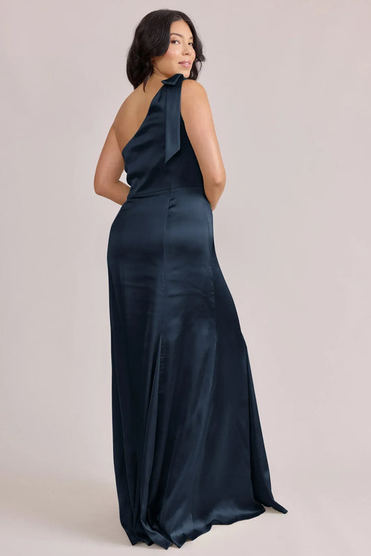 Blue Mermaid One-Shoulder Satin Backless Wedding Dress - Yihuiw by Yihuiw