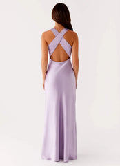 Minimalist-Lux A-line V-Neck Sleeveless Cross-Back Satin Floor-Length Prom Dress