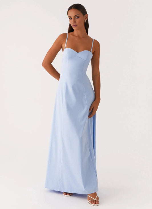 Minimalist-Lux Sweetheart Neck Sleeveless Spaghetti-Strap Sweetheart Tie-Back Floor-Length Prom Dress by YiHuiw