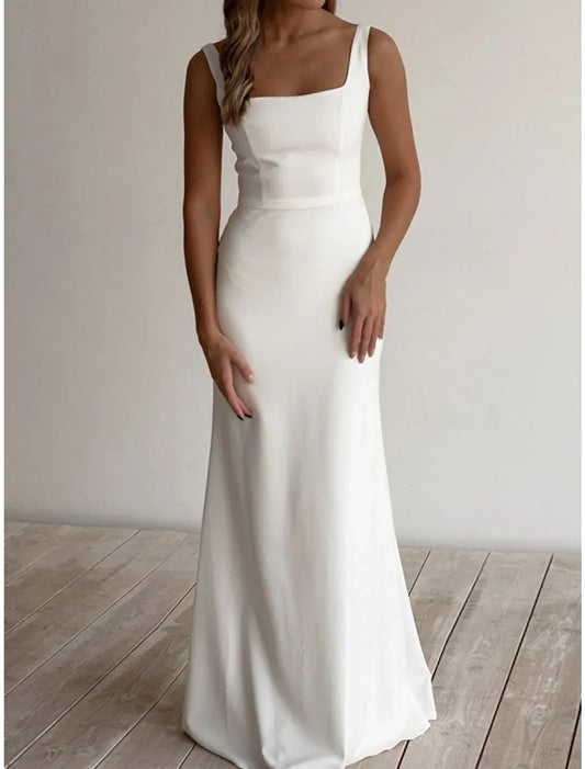 Mermaid Square Neck Floor-Length Wedding Dress - Yihuiw by Yihuiw