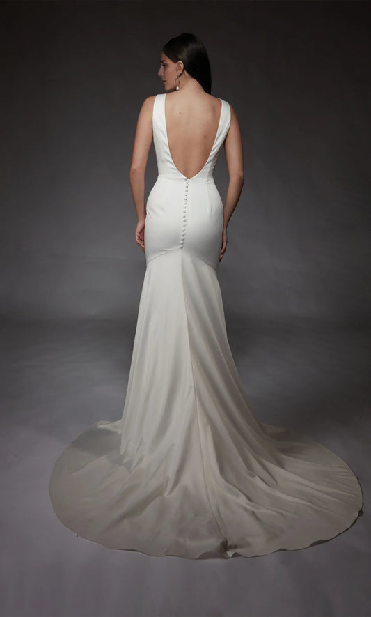 Mermaid Crepe Sleeveless High Slit Mini Wedding Dress - Yihuiw by Yihuiw