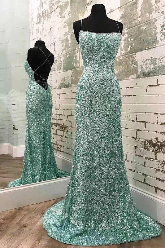 Mint Green Sparkly Mermaid Prom Dress,Long Backless Evening Dresses simple gentle atmospheric and unique desi Bring summer colors to enhance whiteness by YiHuiw
