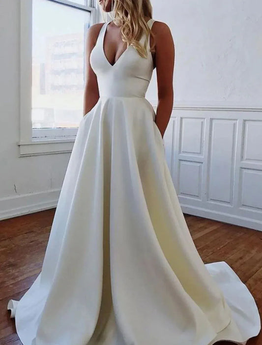 A-Line Train Wedding Dress - Yihuiw by Yihuiw