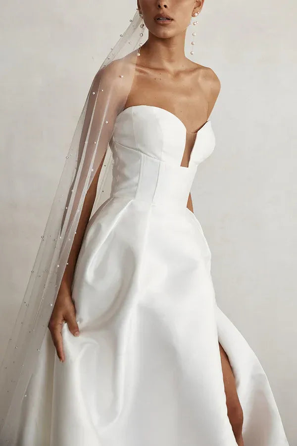 A-Line V-Neck Sleeveless Floor-Length Wedding Dress - Yihuiw by Yihuiw