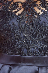 Modern A-Line Lace Illusion Neckline Sleeveless High-Low Satin Mother of the Bride Dress