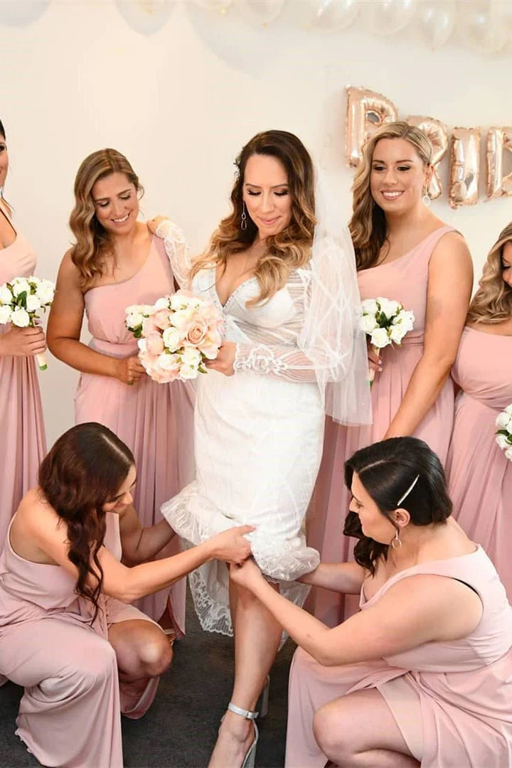 One-Shoulder Sleeveless Backless Floor-Length Wedding Dress - Yihuiw by Yihuiw