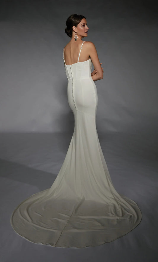 Mermaid Spaghetti Strap Crepe Lace-Up Back High Slit Wedding Dress - Yihuiw by Yihuiw