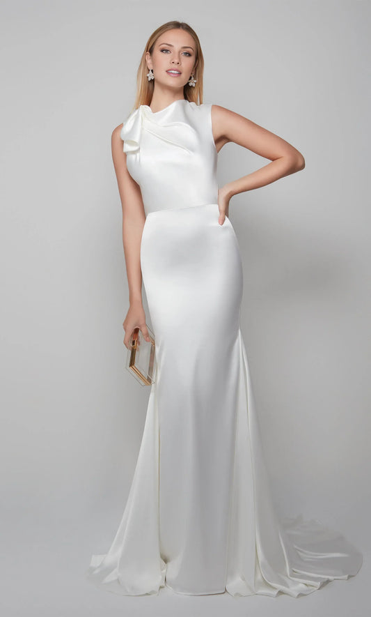 Mermaid Cowl Neck Satin Wedding Dress - Yihuiw by Yihuiw