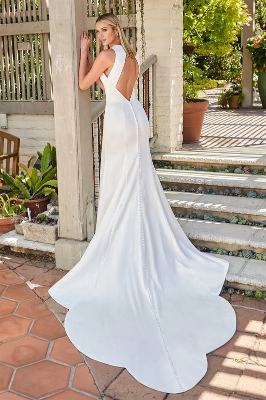 Mermaid Halter Crepe High Slit Wedding Dress - Yihuiw by Yihuiw