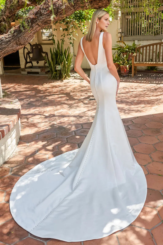 Mermaid Satin Sleeveless Open Back Train Wedding Dress - Yihuiw by Yihuiw