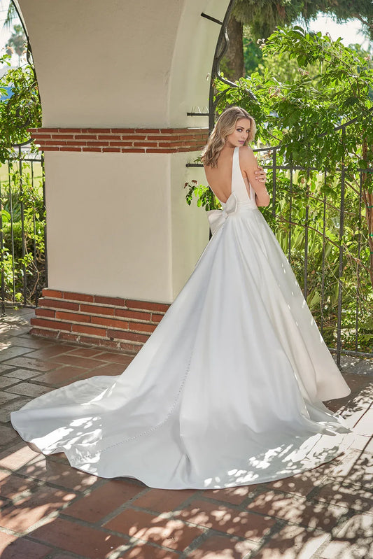 Square Neck Satin Floor-Length Wedding Dress - Yihuiw by Yihuiw