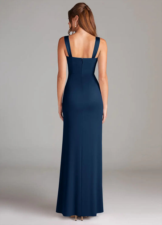 Navy Mermaid Sweetheart Satin Floor-Length Wedding Dress - Yihuiw by Yihuiw