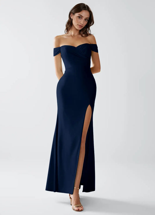 Navy Mermaid Sweetheart High Slit Floor-Length Wedding Dress - Yihuiw by Yihuiw