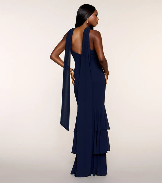 Navy Mermaid Spaghetti Strap Ruffled Floor-Length Wedding Dress - Yihuiw by Yihuiw