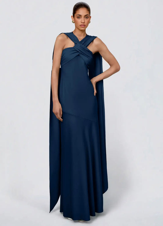 Navy Mermaid Halter Floor-Length Wedding Dress - Yihuiw by Yihuiw
