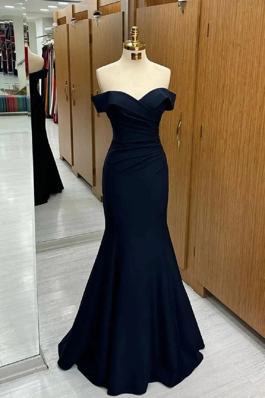 Navy Blue Formal Evening Dresses Off Shoulder Mermaid Maxi Dress simple gentle atmospheric and unique desi Bring summer colors to enhance whiteness by YiHuiw