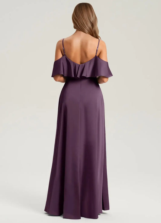 A-Line Off-Shoulder Satin High Slit Wedding Dress - Yihuiw by Yihuiw