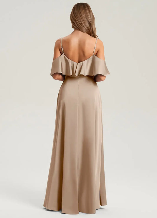 A-Line Off-Shoulder Satin High Slit Wedding Dress - Yihuiw by Yihuiw