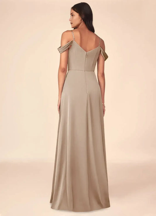 A-Line Off-Shoulder Satin High Slit Wedding Dress - Yihuiw by Yihuiw
