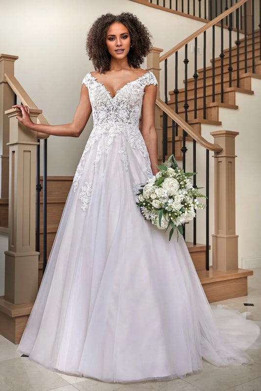 Tulle Lace-Up Back Wedding Dress - Yihuiw by Yihuiw