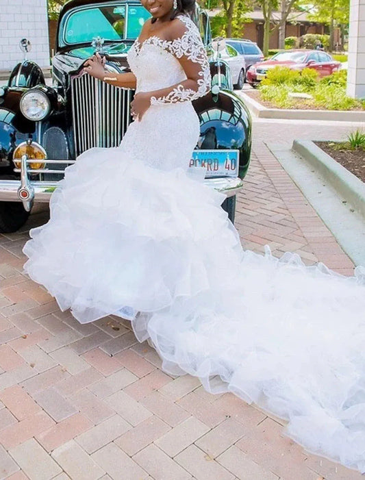 Multi Mermaid Tulle Ruffled Wedding Dress - Yihuiw by Yihuiw