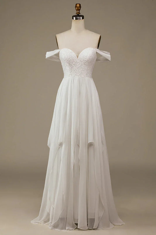 A-Line Sweetheart Chiffon Ruffled Wedding Dress - Yihuiw by Yihuiw