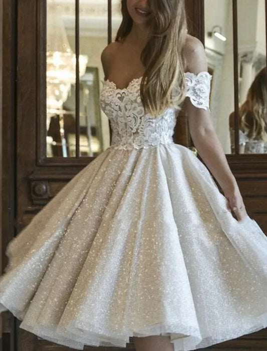A-Line Sweetheart Tulle Lace-Up Back Mini Wedding Dress - Yihuiw by Yihuiw