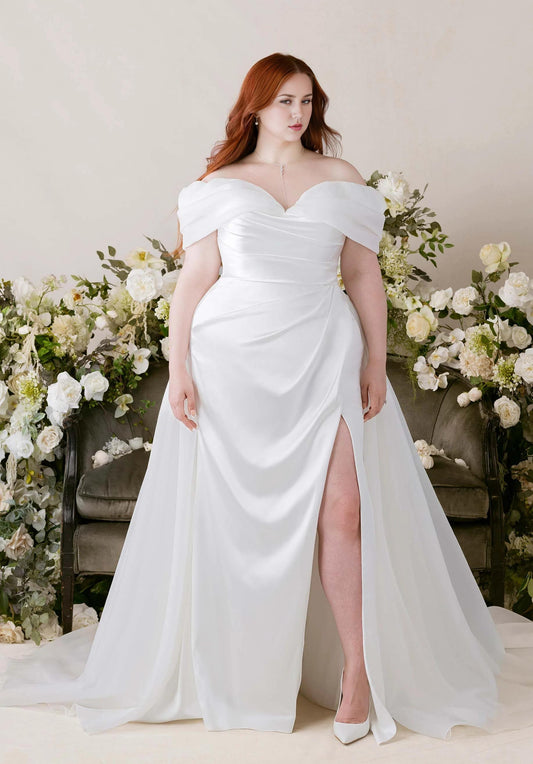 Mermaid Satin Button Back High Slit Wedding Dress - Yihuiw by Yihuiw