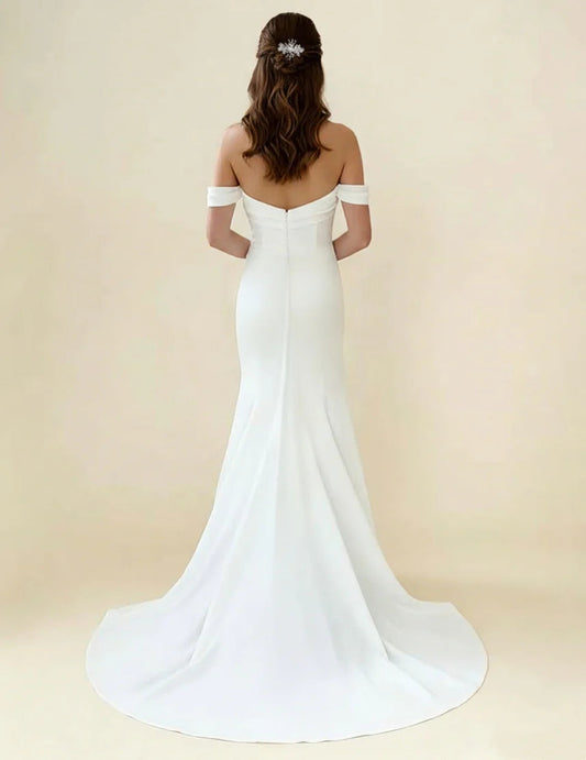 Off-the-Shoulder Sweetheart Wedding Dress with Ruched Bodice & Mermaid Train