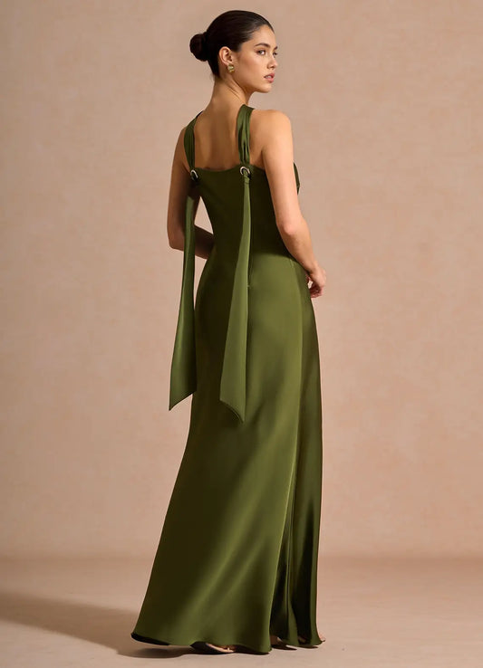 Mermaid Halter Satin Floor-Length Wedding Dress - Yihuiw by Yihuiw