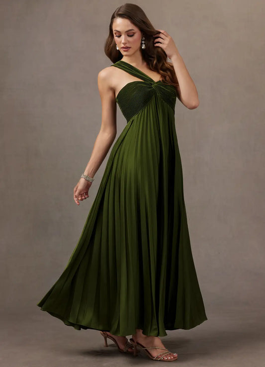 A-Line One-Shoulder Chiffon Pleated Floor-Length Wedding Dress - Yihuiw by Yihuiw