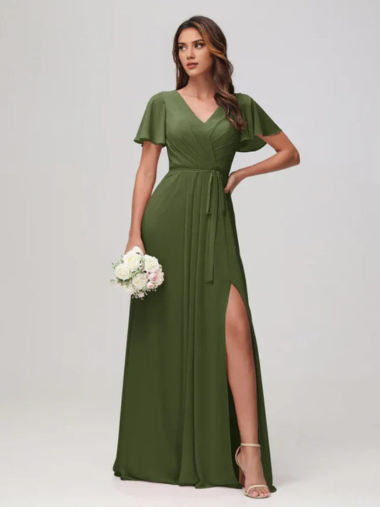 High Neck Chiffon High Slit Mini Wedding Dress - Yihuiw by Yihuiw
