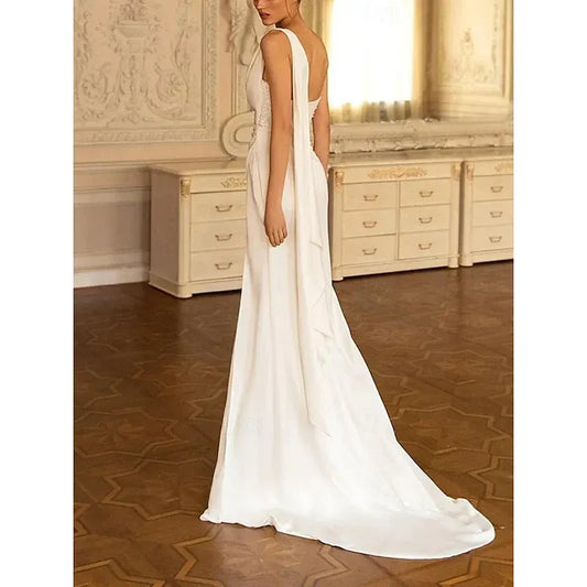 Mermaid One-Shoulder Satin High Slit Wedding Dress - Yihuiw by Yihuiw
