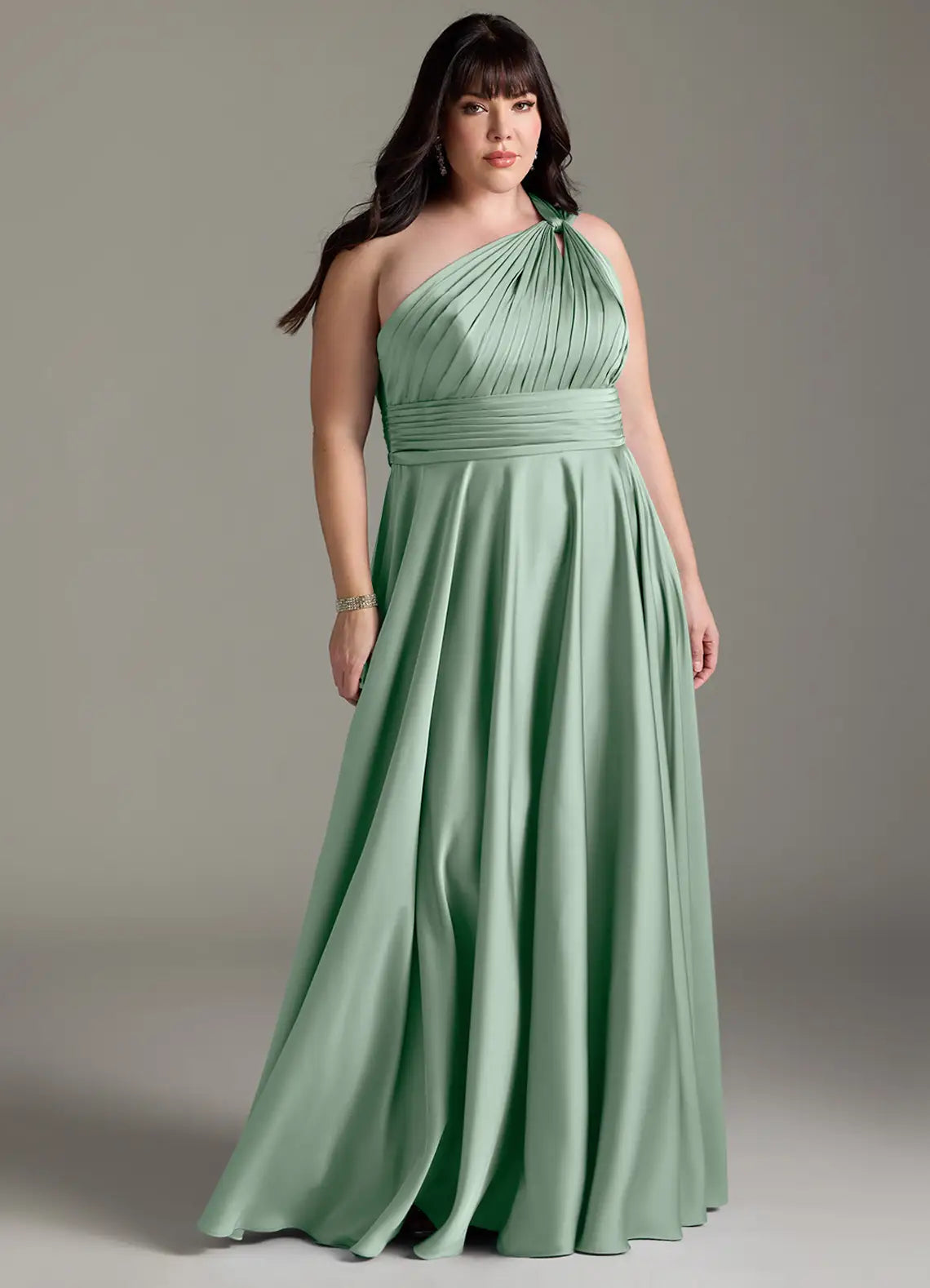 One-Shoulder Satin Pleated Floor-Length Wedding Dress - Yihuiw by Yihuiw