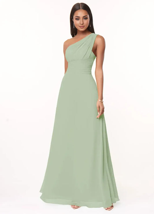 A-Line One-Shoulder Chiffon Ruched Wedding Dress - Yihuiw by Yihuiw