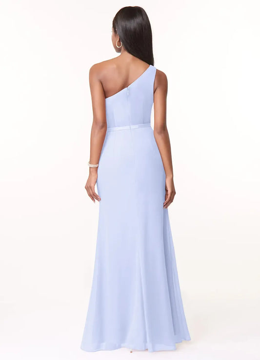 A-Line One-Shoulder Chiffon High Slit Wedding Dress - Yihuiw by Yihuiw