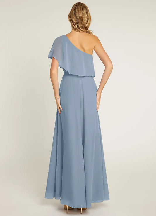 A-Line One-Shoulder Chiffon Ruffled Wedding Dress - Yihuiw by Yihuiw