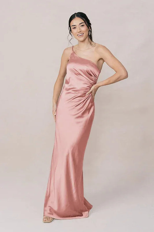Mermaid One-Shoulder Satin High Slit Wedding Dress - Yihuiw by Yihuiw