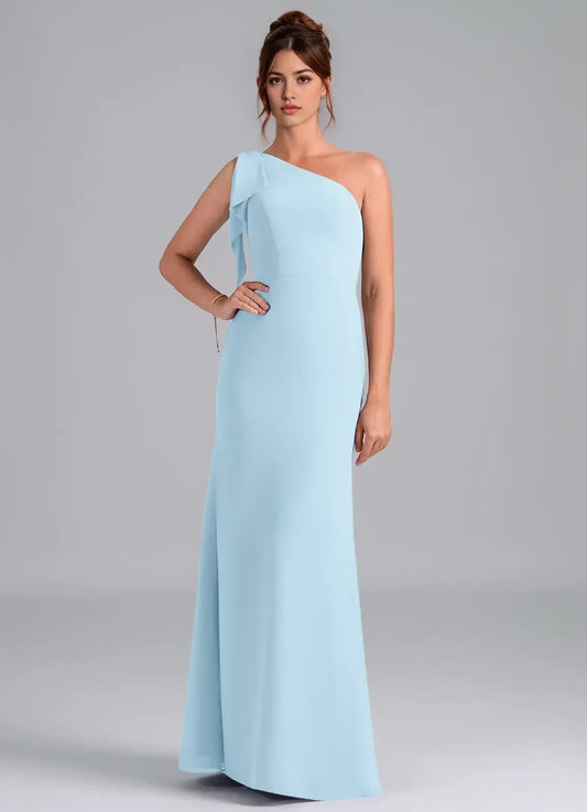 Mermaid One-Shoulder Crepe Ruffled Wedding Dress - Yihuiw by Yihuiw