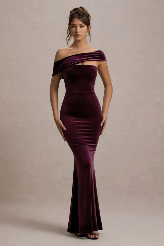 Opulent Mermaid One Shoulder Draped Accent Sleeveless Floor Length Prom Dress by YiHuiw