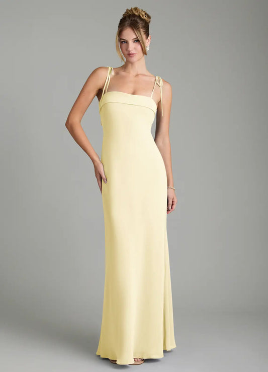Yellow Mermaid Spaghetti Strap Satin Floor-Length Wedding Dress - Yihuiw by Yihuiw