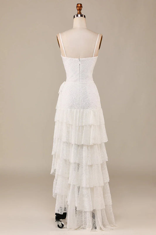 Sweetheart Lace Tiered Mini Wedding Dress - Yihuiw by Yihuiw